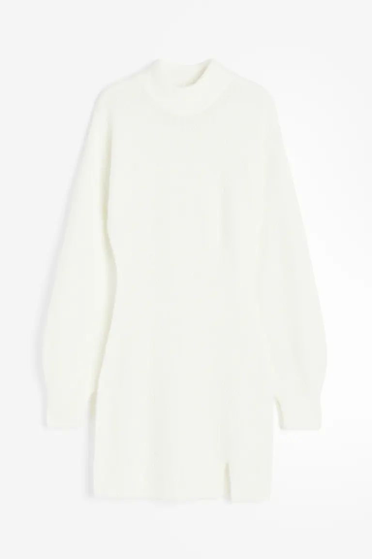 Knit Mock Turtleneck Dress - White - Ladies | H&M US | H&M (US + CA)