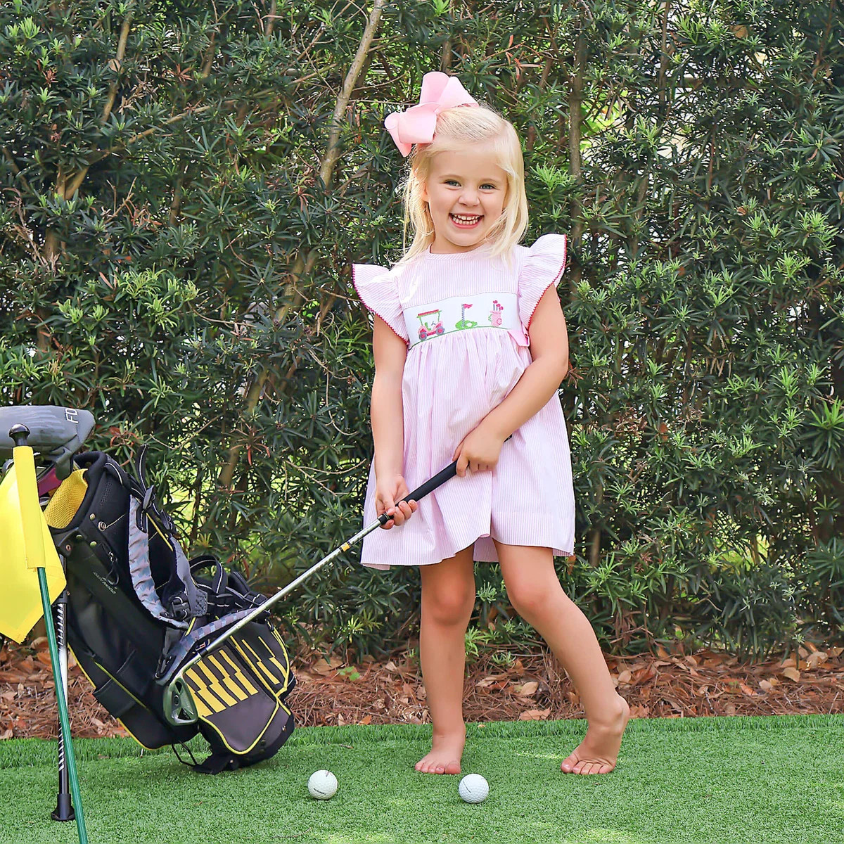 Golf Course Pink Stripe Smocked Beverly Dress | Classic Whimsy