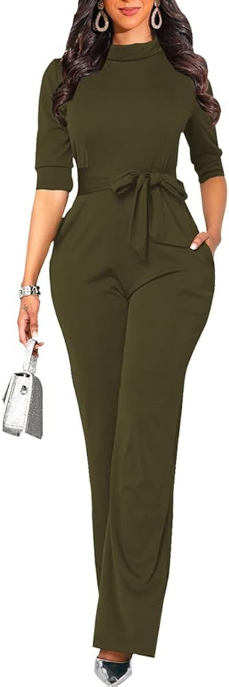LaiyiVic Jumpsuits for Women Formal Elegant One Piece Wide Leg Pants Business Casual Rompers with... | Amazon (US)