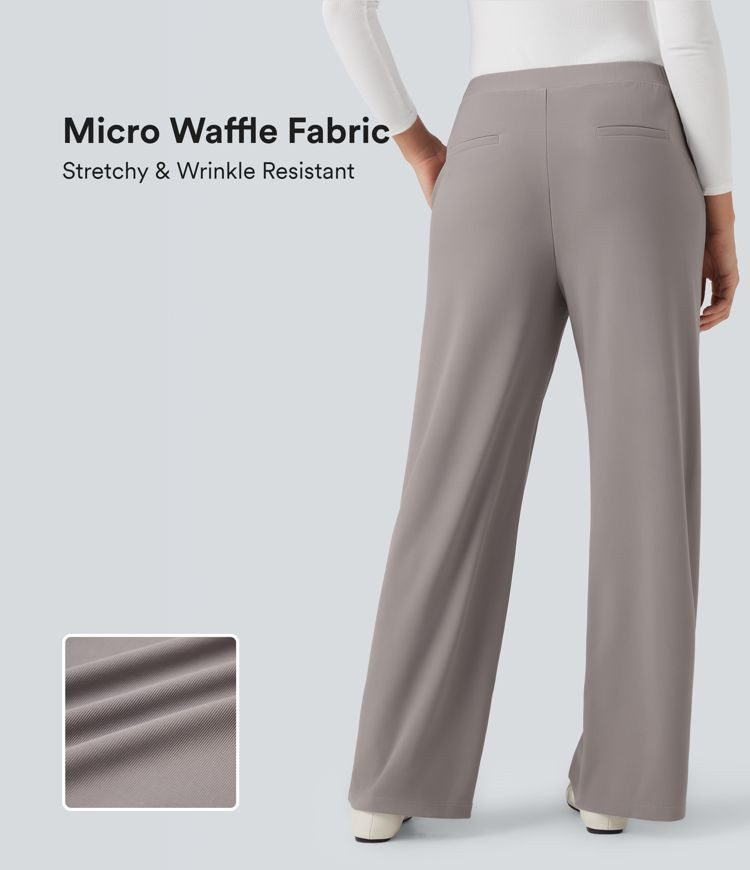 Women’s Halara Flex™ High-waisted Micro Waffle Work Baggy Pants with Pockets - Halara | HALARA