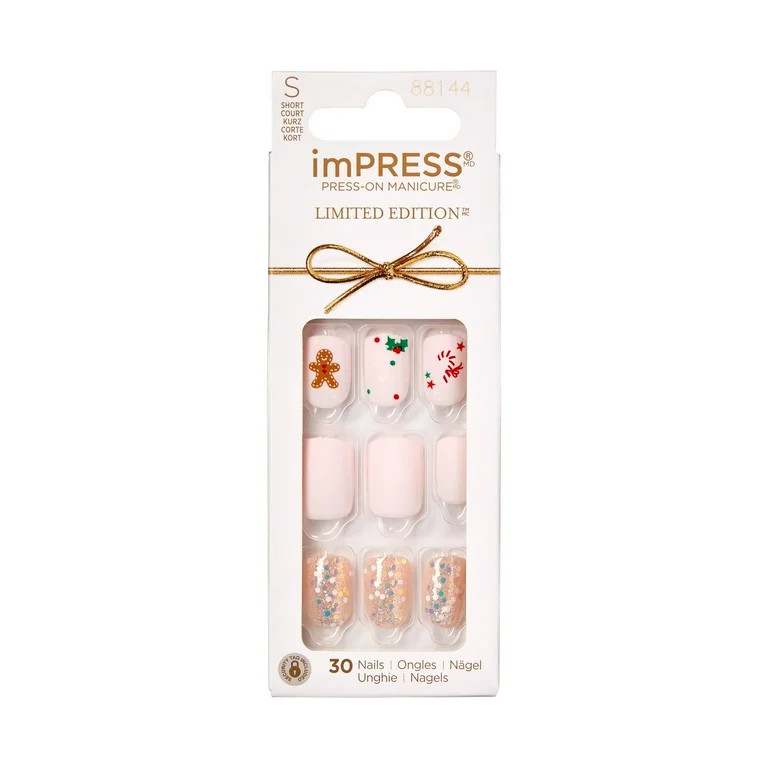 KISS imPRESS Limited Edition Holiday Short Square Press-On Nails, Pink, 30 Pieces | Walmart (US)