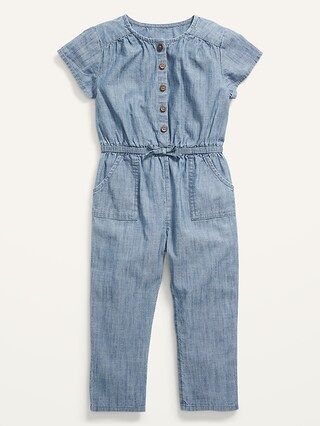 Short-Sleeve Cinched-Waist Chambray One-Piece for Toddler Girls | Old Navy (US)