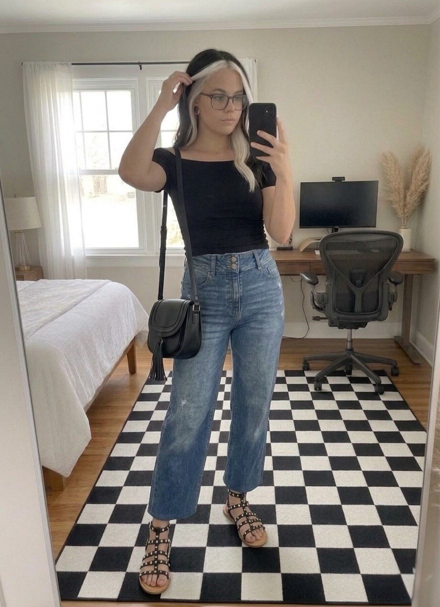 I’m obsessed with the proportions of this look. This black off-the-shoulder top is a total wardrobe staple, perfectly balancing the relaxed vibe of these high-waisted wide-leg jeans. It’s that effortless "thrown on" aesthetic that still looks polished enough for a coffee date or a casual Friday.

I’ve paired them with studded gladiator sandals to add a bit of an edgy, bohemian touch. This outfit is all about comfort without sacrificing style. Everything is linked below, including some similar options for my favorite wide-leg denim fits!

#LTKootd #LTKSeasonal #LTKMidsize