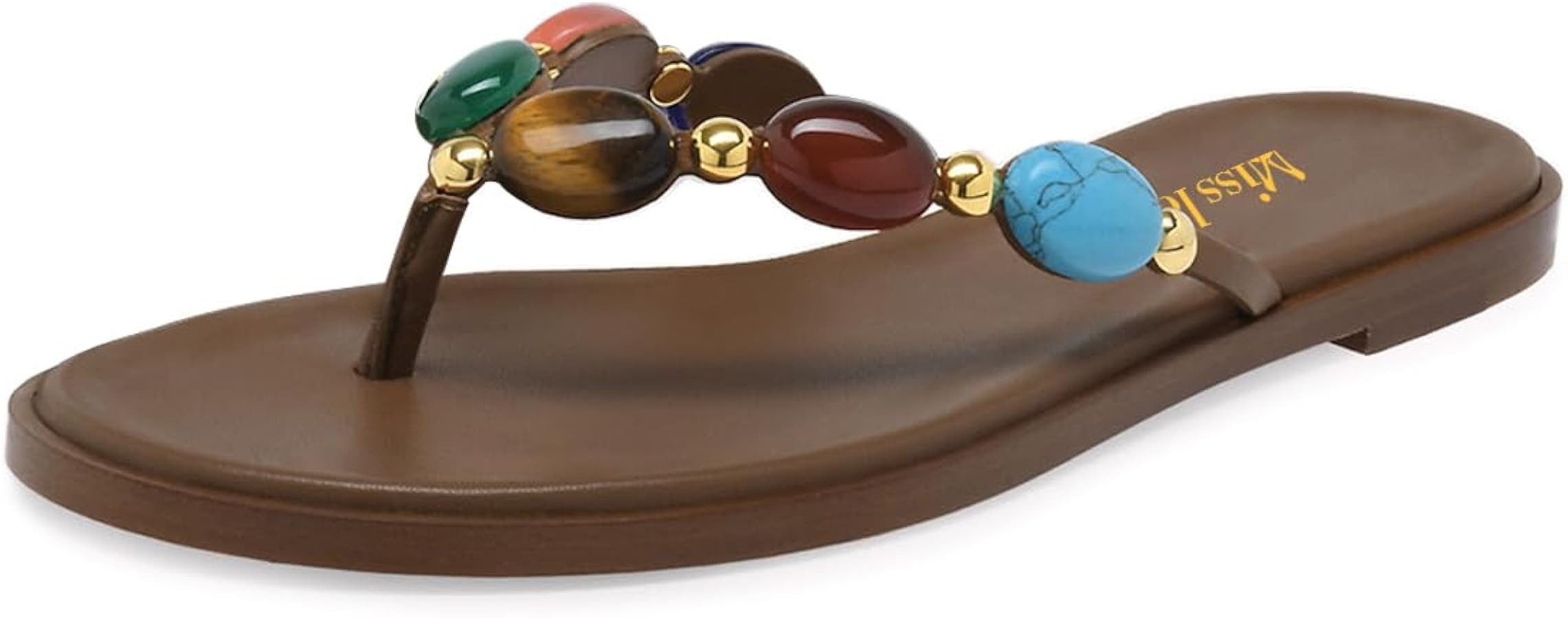 miss left Women Jewelled Strap Open Toe Flip Flops Comfortable Insole Slip on Thong Flat Sandals ... | Amazon (US)