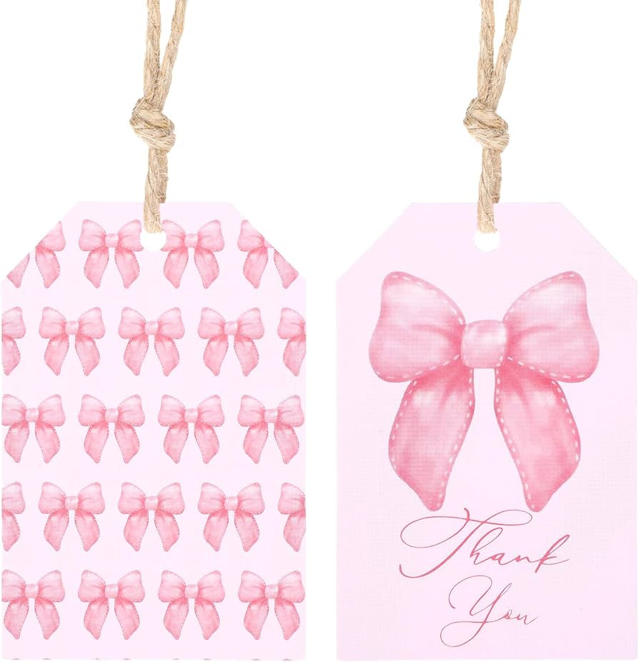 50 Pcs Pink Bow Thank You Gift Tags, Thank You Party Favor Tags Paper Gift Tag with String Double... | Amazon (US)