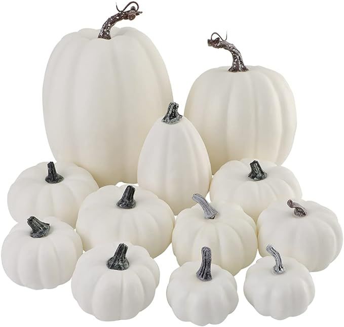 Artmag Package of 12 Pcs Assorted Sizes Artificial White Pumpkins Large Faux Harvest Pumpkins for... | Amazon (US)