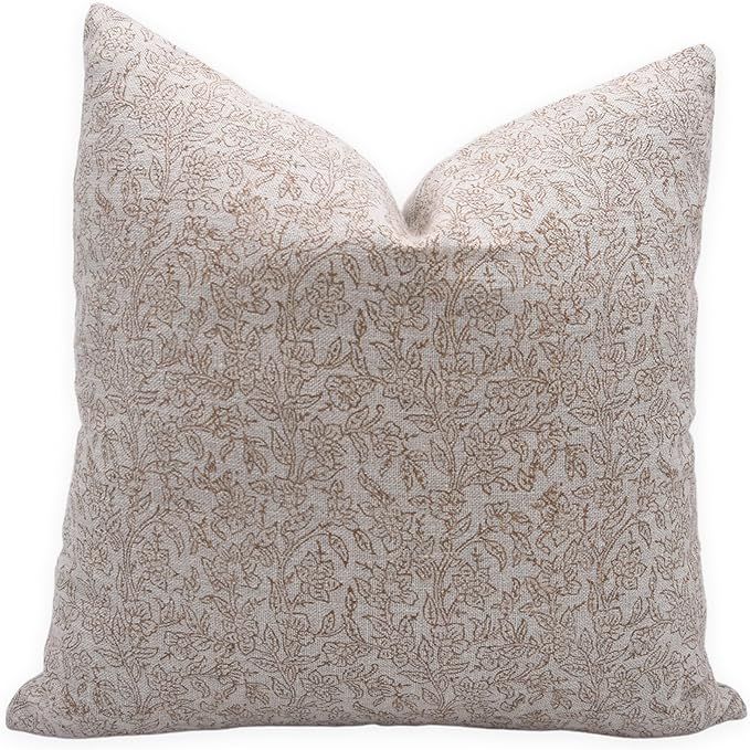 Block Print Thick Linen 20x20 Throw Pillow Covers, Handmade (Vishvjaal, Brown) | Amazon (US)