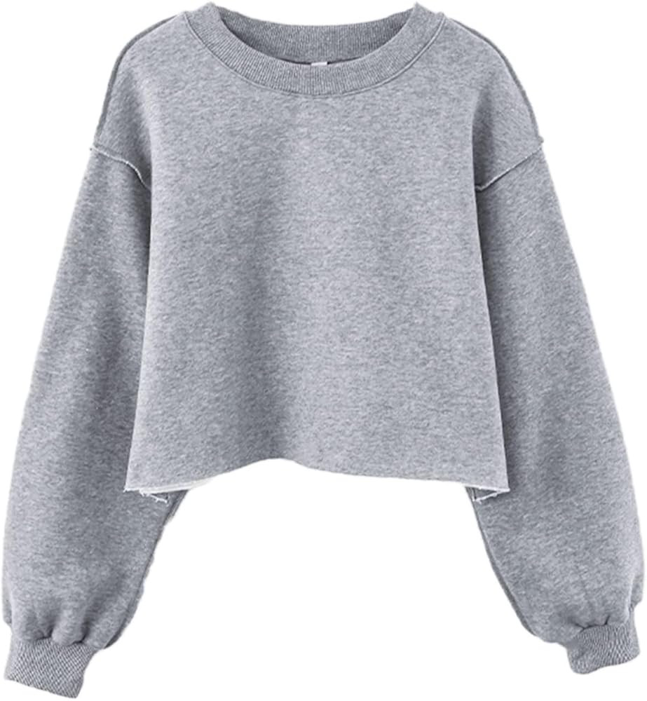 Amazhiyu Women Cropped Sweatshirt Long Sleeves Pullover Fleece Crop Tops | Amazon (US)