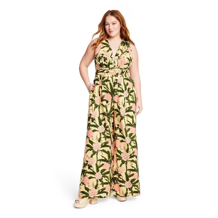 Women's Peony Botanical Print Jumpsuit - Agua Bendita x Target Yellow/Dark Olive | Target