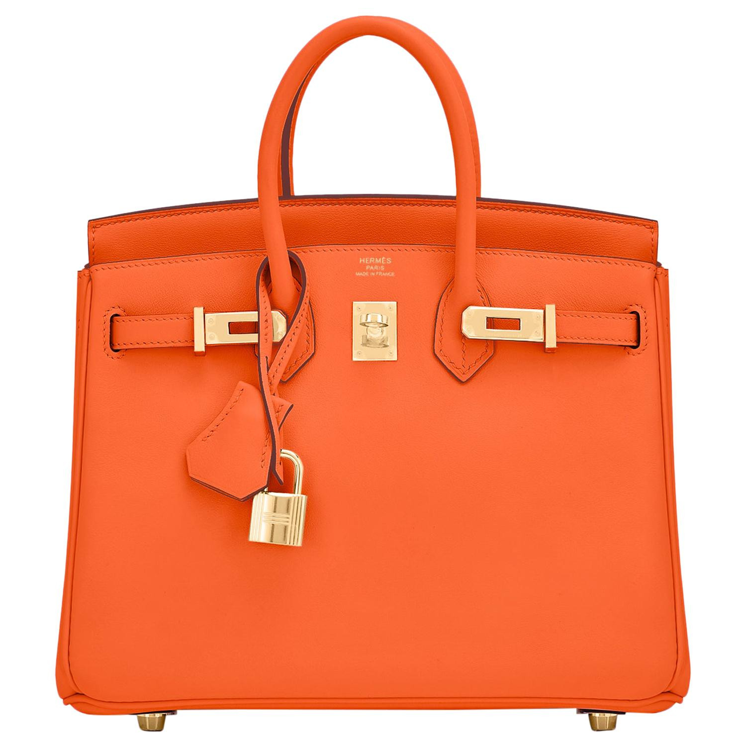 Hermes Birkin 25 Classic Hermes Orange Gold Hardware Bag RARE NEW | 1stDibs