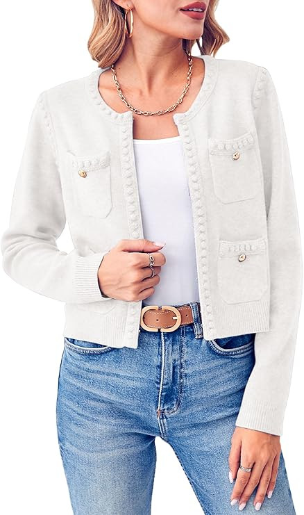 Esobo Womens Knit Cardigan Sweaters 2023 Fall Open Front Long Sleeve Cropped Casual Jacket Outerw... | Amazon (US)