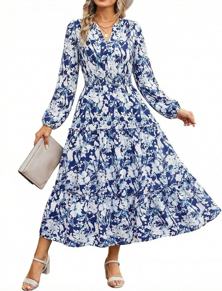 Women Long Sleeve Midi Dress, Boho Floral Casual Flowy A Line Dresses, Spring Elegant Classy Dres... | Amazon (US)