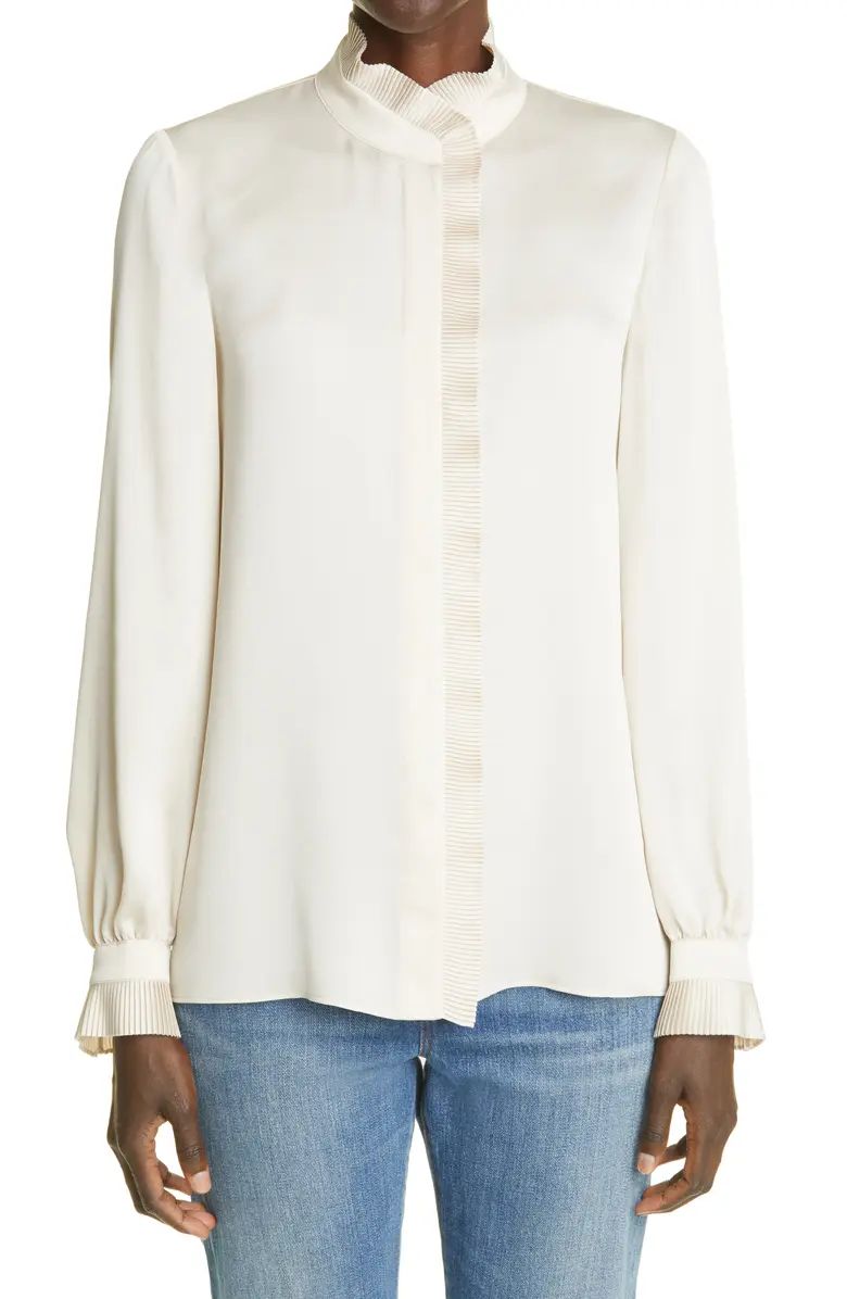 Lafayette 148 New York Gemma Pleated Trim Blouse | Nordstrom | Nordstrom