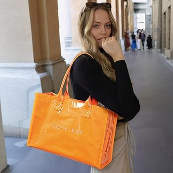 KALIDI PVC Tote Bag Women\u2019s Kraft Paper Work Handbags Purses with Top Handle | Amazon (US)