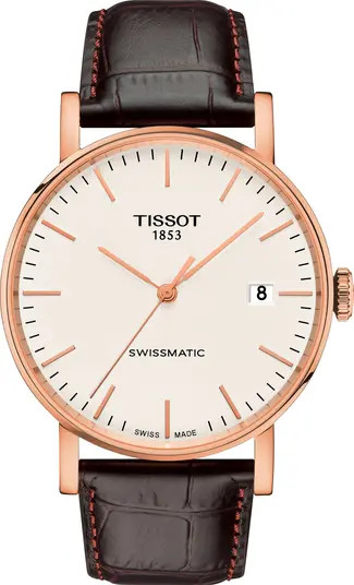 Everytime Swissmatic Leather Strap Watch, 40mm | Nordstrom