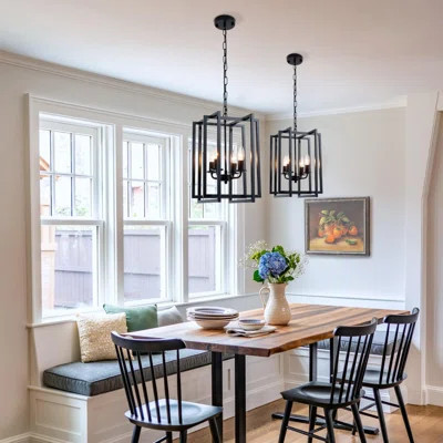 Modern Farmhouse Lantern Chandelier With Adjustable Height, 4-Light Rustic Industrial Pendant Lighting For Kitchen Island, Living Room, Bedroom, And H | Wayfair North America