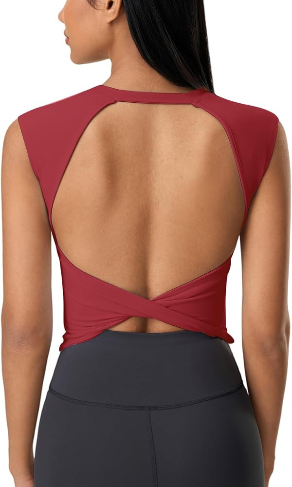 ABOCIW Women Twist Back Workout Top with Built in Bra Cap Sleeve Pilates Yoga Crop Top Athletic G... | Amazon (US)