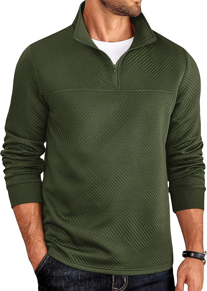 COOFANDY Men's Quarter Zip Pullover Lightweight Textured T-Shirts Long Sleeve Casual Mock Neck Po... | Amazon (US)