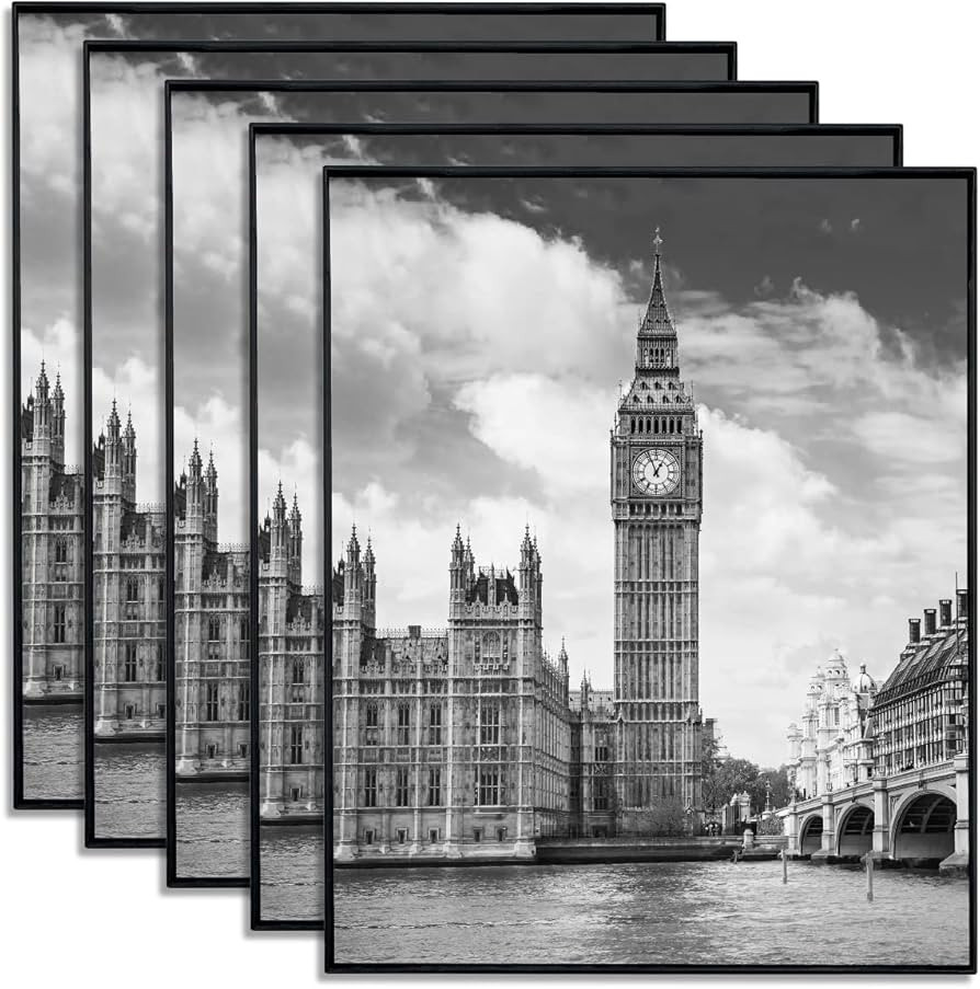 GOmaize Front Loading Black Picture Frame 8x10 Set of 5 Wall and Table Mounting | Amazon (US)
