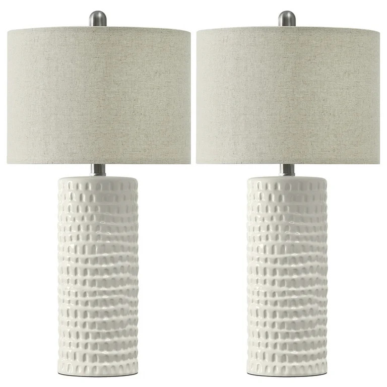 Oneach Ceramic Table Lamps Set of 2 for Living Room Bedroom Study 24.5" Modern White Bedside Nigh... | Walmart (US)