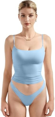 SUUKSESS Women Double Line Square Neck Tank Top Summer Y2K Going Out Basic Cami Shirt | Amazon (US)