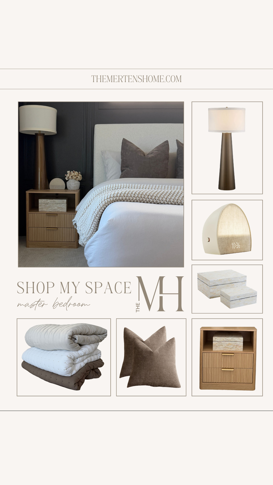 Shop my bedroom 🤍 Luxury-looking pieces without overspending, from cozy bedding and the Hatch alarm clock to a beautiful nightstand, lamp, pearl storage boxes, and soft pillows that make the space feel calm and elevated. 

 

#LTKHome