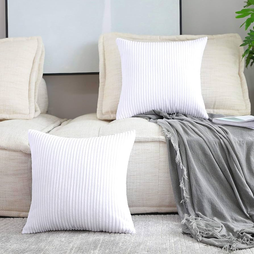 Home Brilliant Set of 2 26x26 Pillow Covers Super Soft Euro Sham Striped Corduroy Decorative Euro... | Amazon (US)