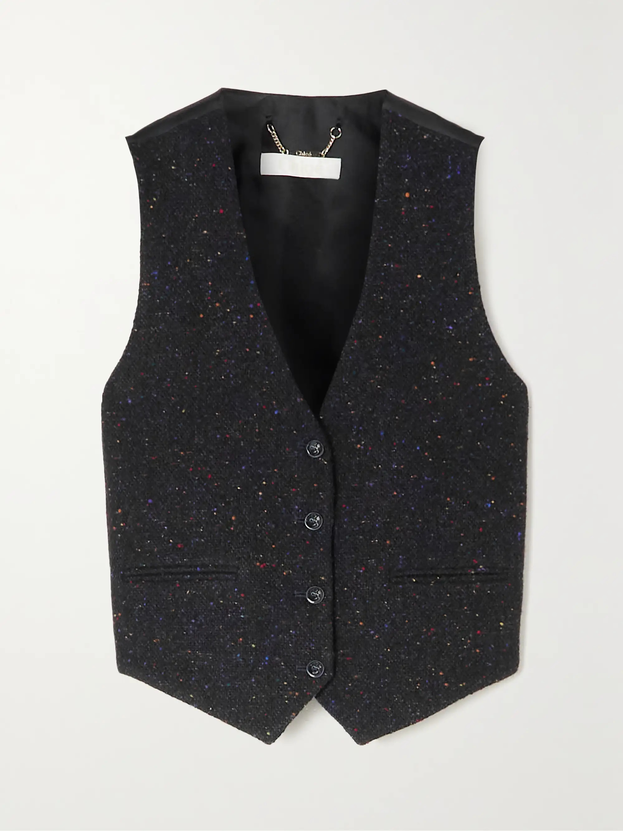 Satin-paneled wool and silk-blend tweed vest | NET-A-PORTER (US)