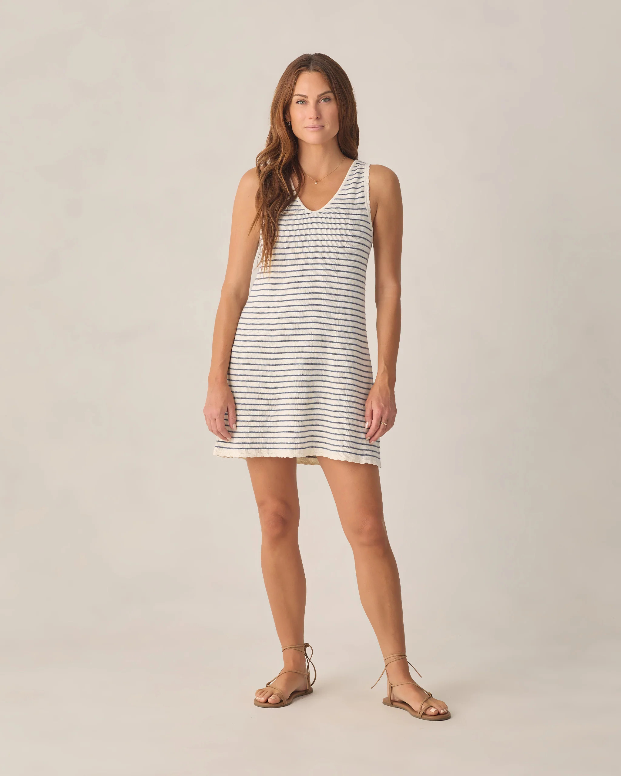 Women's Crochet Tank Mini Dress Marine Stripe | Rylee + Cru