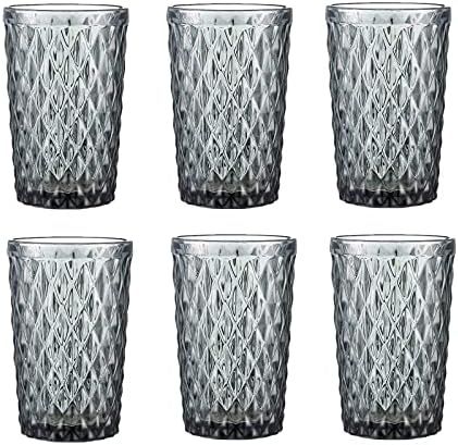 Bandesun Gray Drinking Glass Set of 6 - Black Tumbler（12 oz）Kitchen Glasses Diamond Glassware，for Wa | Amazon (US)
