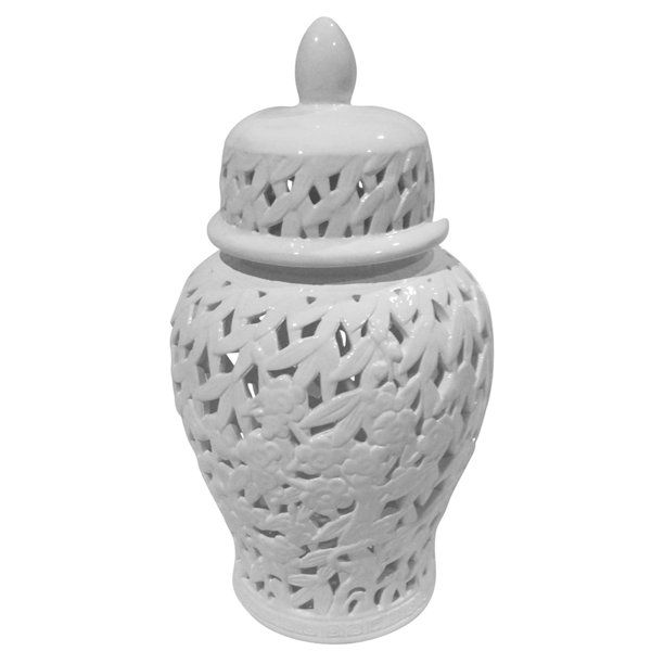 SageBrook Home Pierced White Temple Ceramic Jar - Walmart.com | Walmart (US)