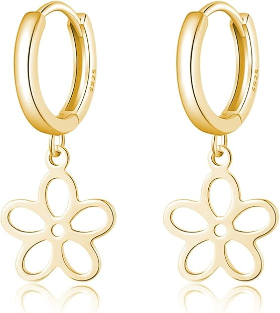SLUYNZ Solid 925 Sterling Silver Flower Hoop Earrings for Women Teens Hollow Flower Hoop Earrings... | Amazon (US)