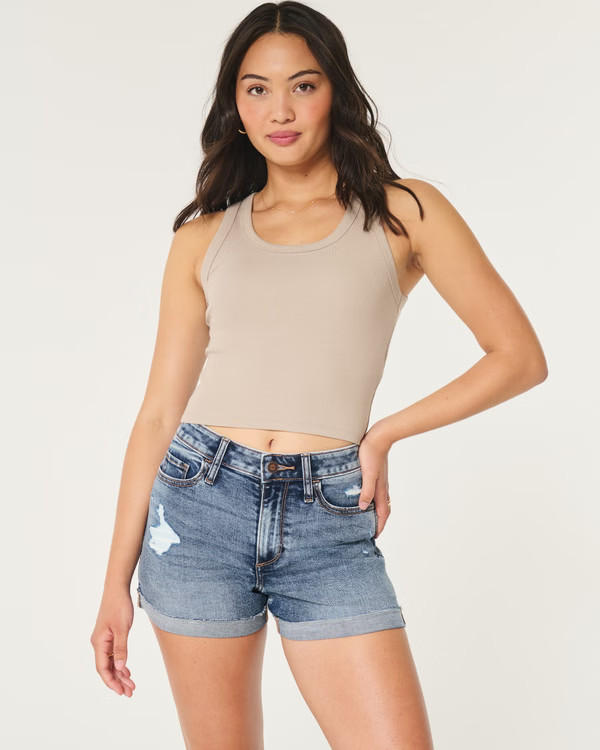 Women's Ultra High-Rise Dark Wash 90s Denim Shorts 5" | Women's Bottoms | HollisterCo.com | Hollister (US)