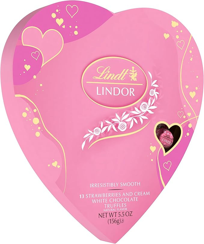 Lindt LINDOR Valentine's Strawberries and Cream White Chocolate Candy Truffles Heart, White Choco... | Amazon (US)