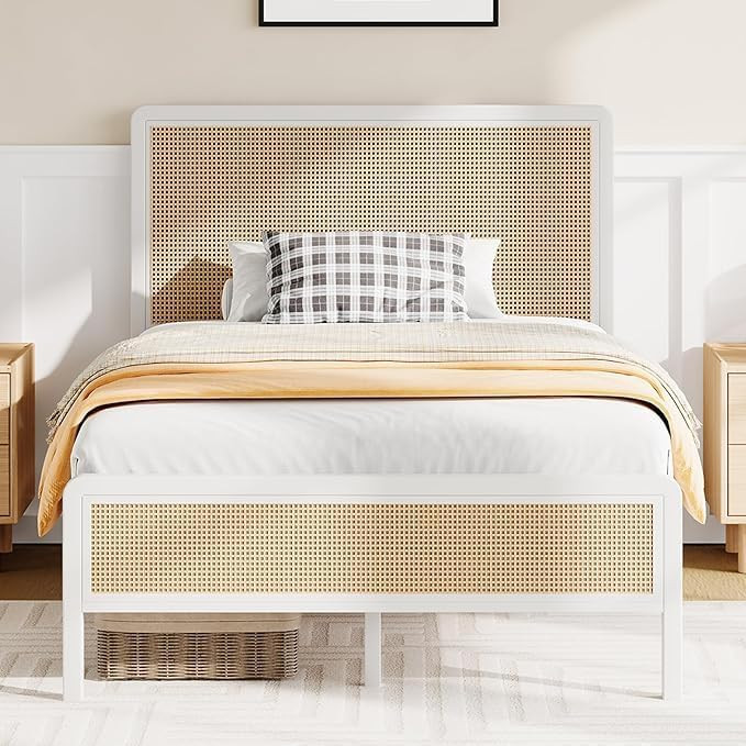 Rattan Twin Bed Frame, Twin Bed Frames with Headboard, Metal Platform Boho Bed Frame Twin Size wi... | Amazon (US)
