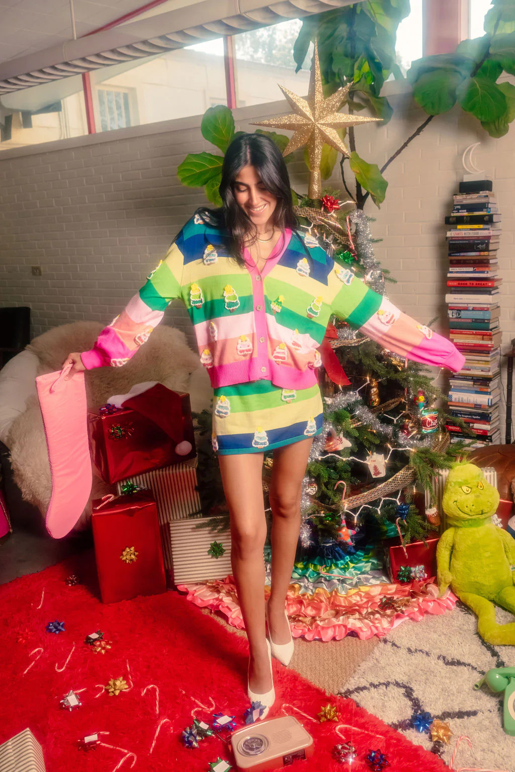 Rainbow Stripe Knit Christmas Tree Skirt | Queen of Sparkles