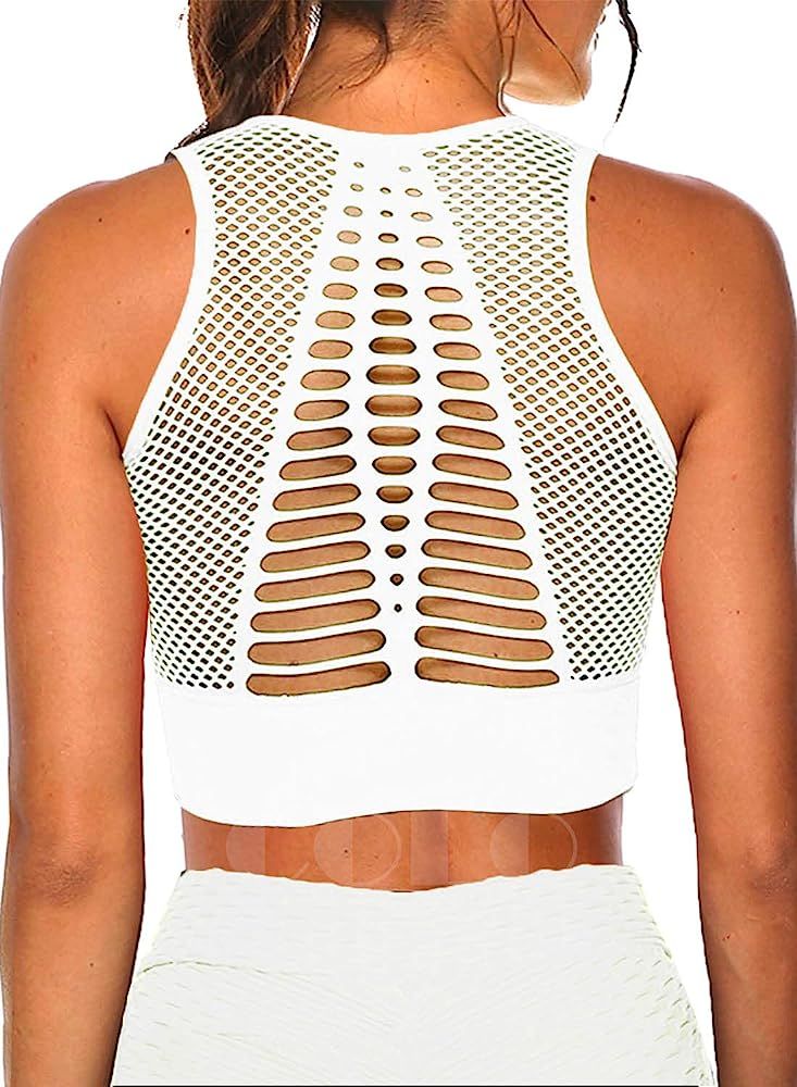 Women Yoga Tank Top Workout Tops Open Back Racerback Built in Bra Removable Pad … | Amazon (US)