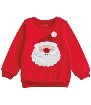 Boys Long-Sleeve Santa-Face-Appliqued Brushed French Terry Sweatshirt | Dillard's