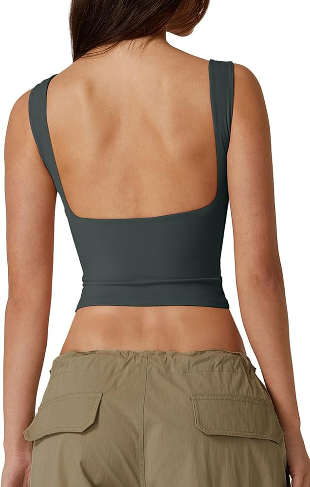 QINSEN Women's Sexy Open Back Sleeveless Crop Tank High Neck Slim Fit Cropped Tee Shirt Y2k Tops | Amazon (US)