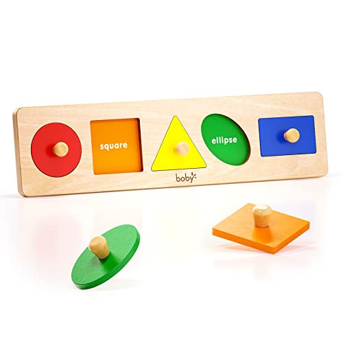 Boby Montessori Colorful Geometric Shapes Puzzle Board for Toddlers 1-3 Years | Wooden Knob Peg Baby Puzzles for 12-24 Months Early Learning Educational Toy | Amazon (US)