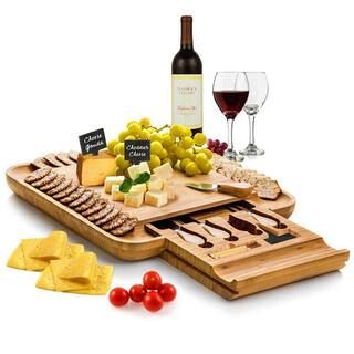 Bambusi Bamboo Cheese Board and Cutlery Set with Slide Out Drawer-BAM-CBWM - The Home Depot | The Home Depot