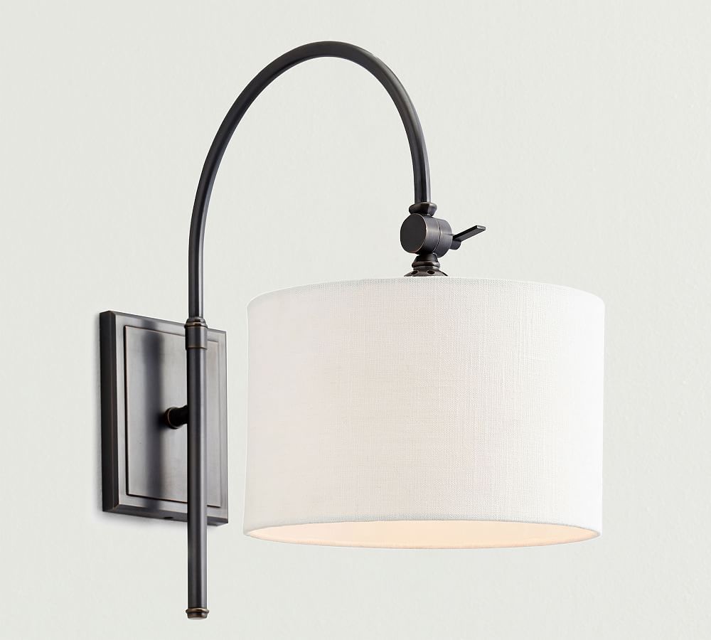 Linen Drum Shade Arc Sconce | Pottery Barn (US)