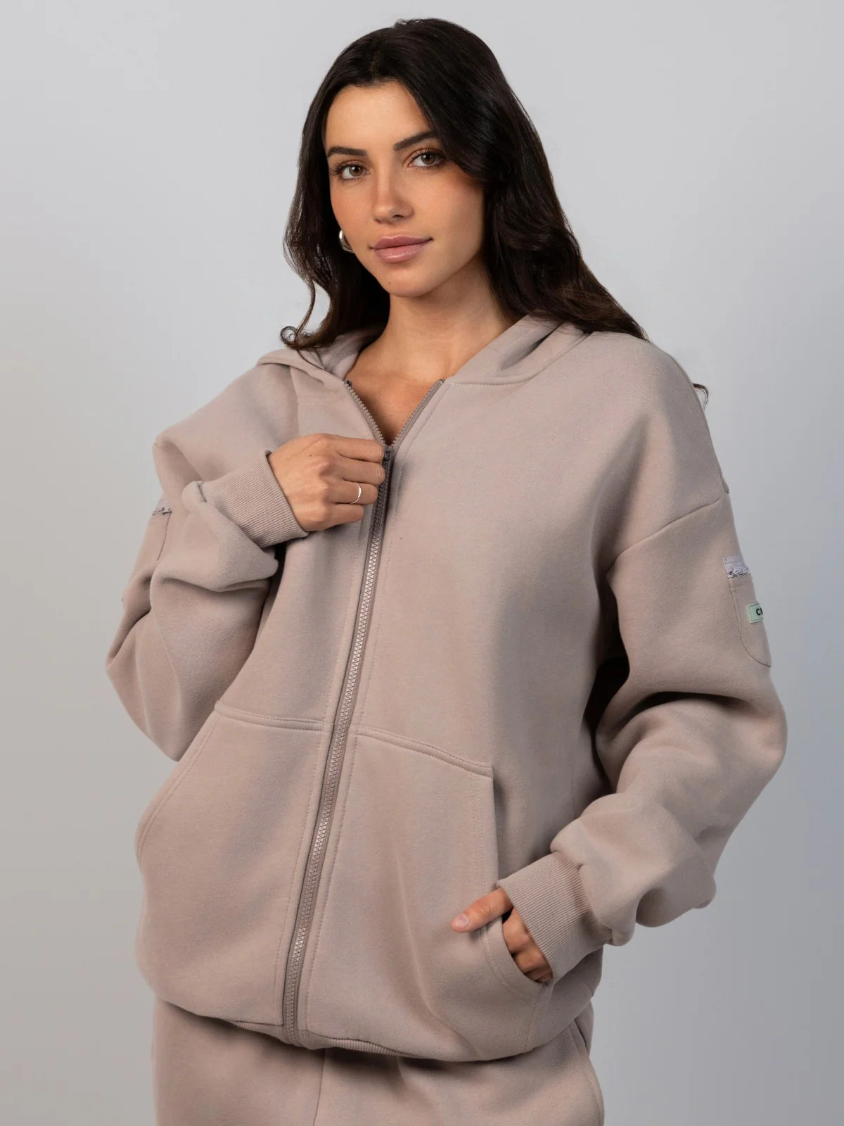 Comfrt Travel Essentials Zip Hoodie | Bark | Dusty Brown | Oversized | XS | Comfrt