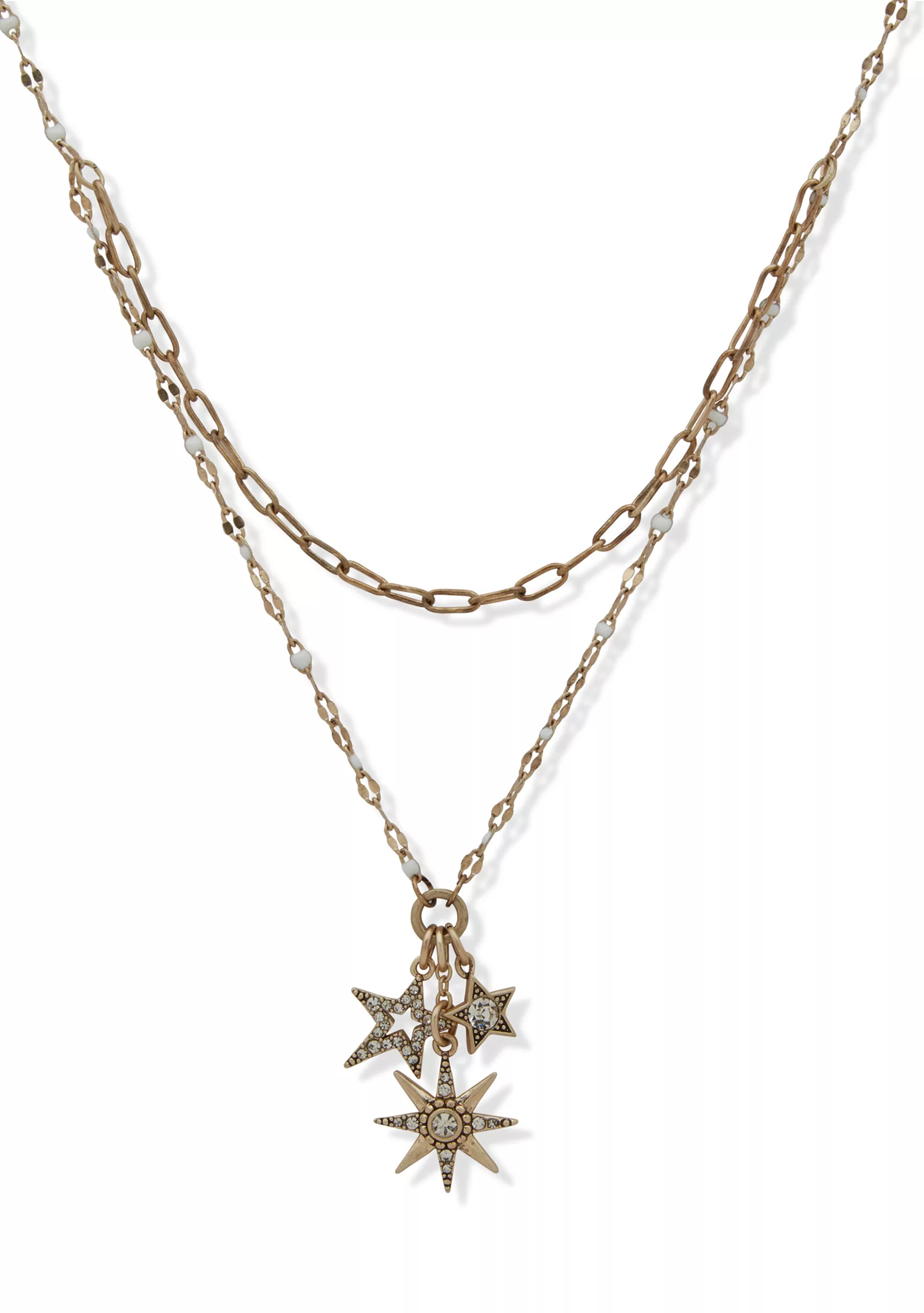 Gold Tone White Star Charm Multirow Necklace | Belk