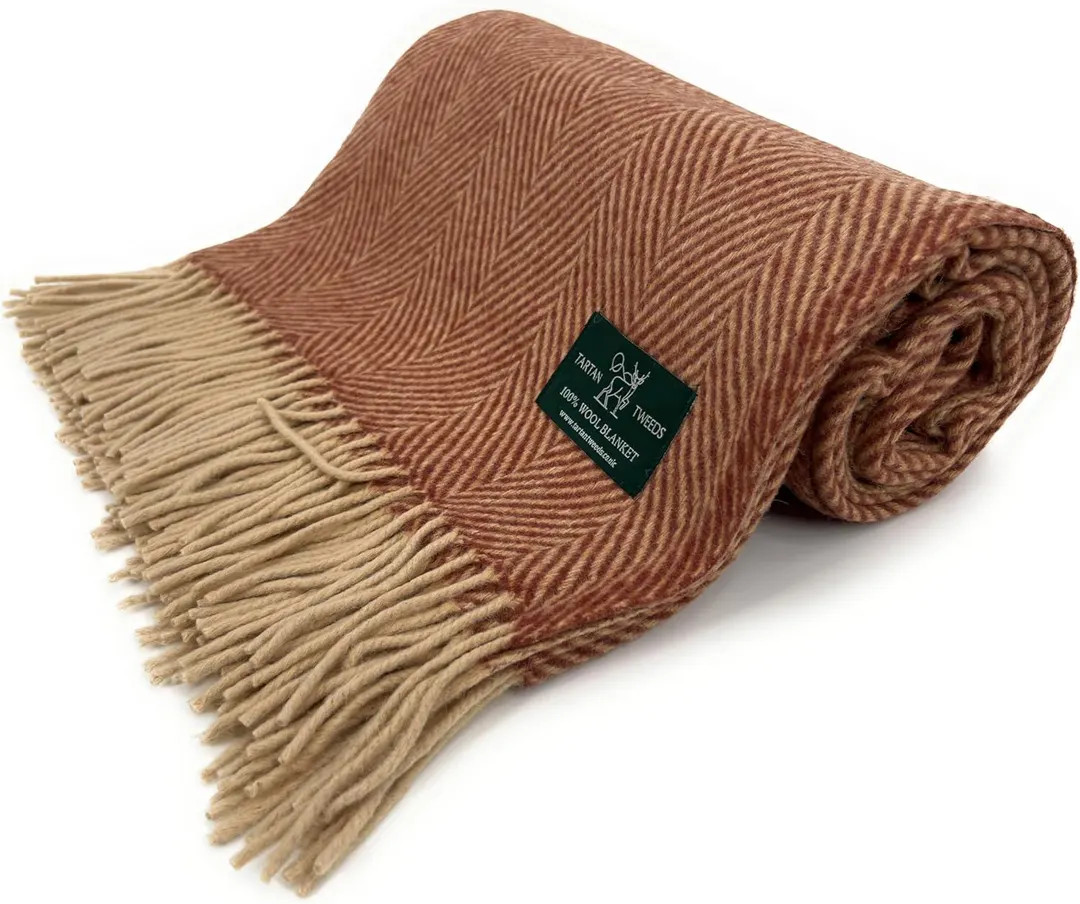 Rust Herringbone 100% Wool Large Blanket Throw - Etsy | Etsy (US)