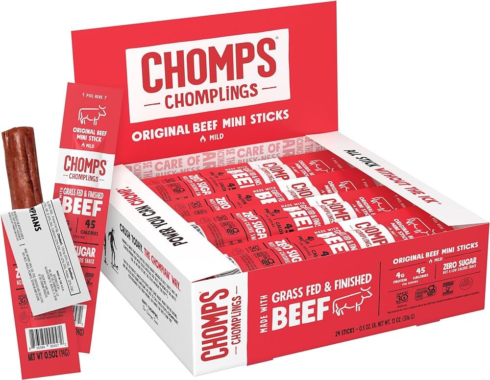 CHOMPS Snack Size Grass Fed Beef Jerky Meat Snack Sticks, Keto, Paleo, Whole30 Approved, Sugar Fr... | Amazon (US)