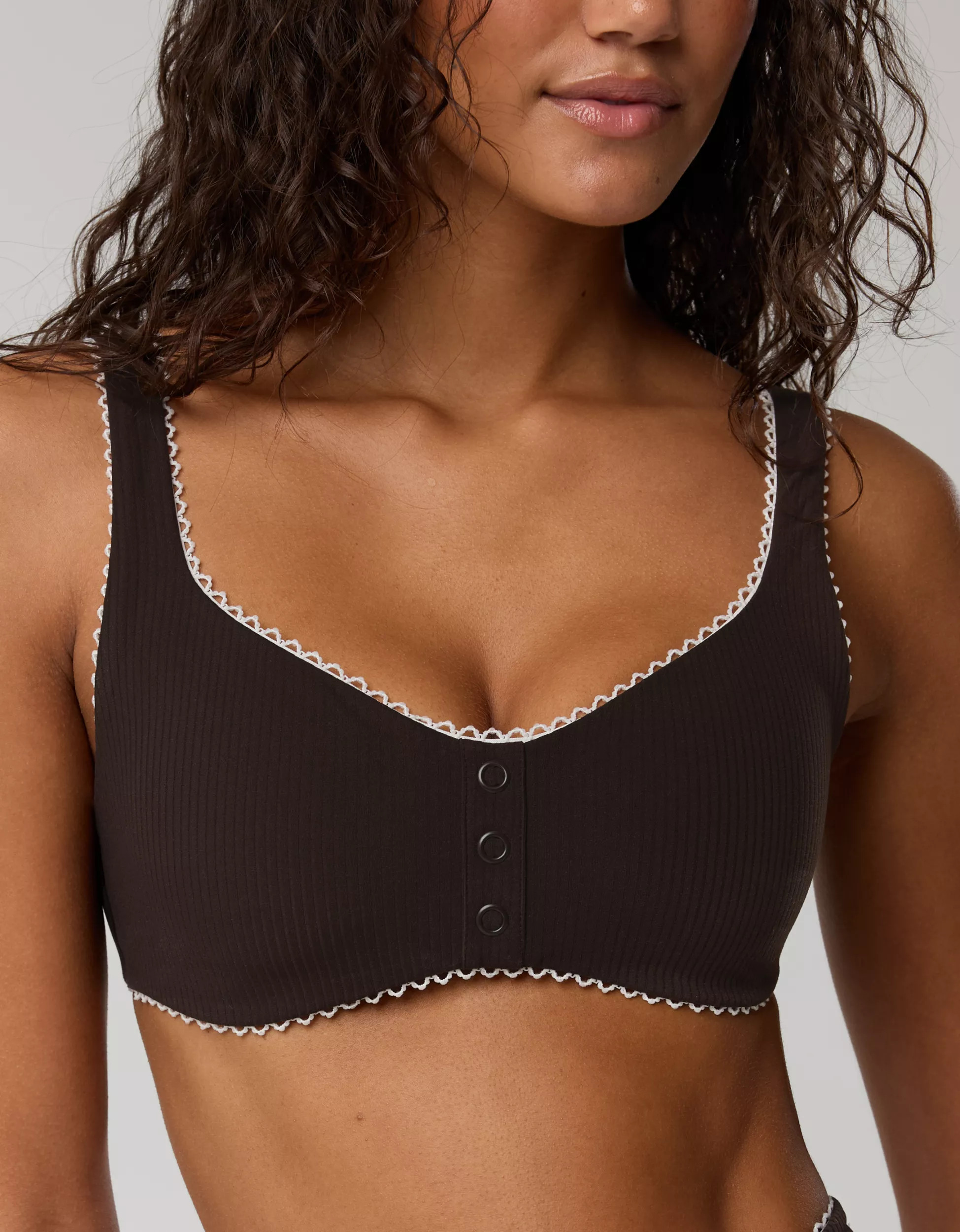 OFFLINE By Aerie Real Me XTRA Rib Picot Sports Bra | American Eagle Outfitters (US & CA)