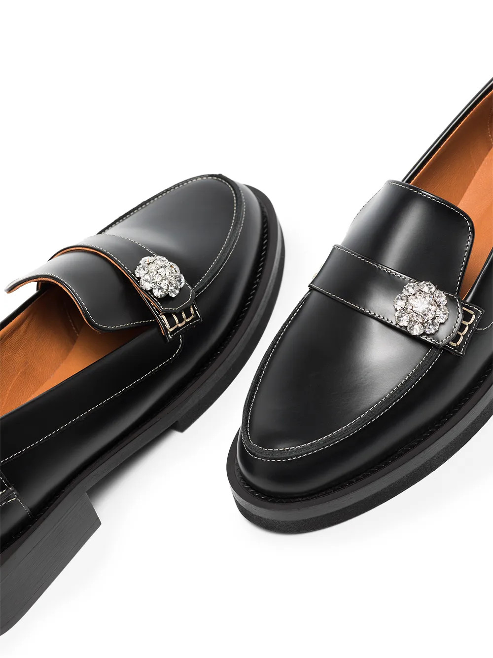 GANNI crystal-embellished Leather Loafers - Farfetch | Farfetch Global