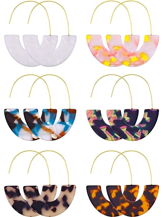 Chuangdi 6 Pairs Resin Drop Hoop Dangle Earrings Acrylic Tortoise Shell Statement Earrings in Boh... | Amazon (US)