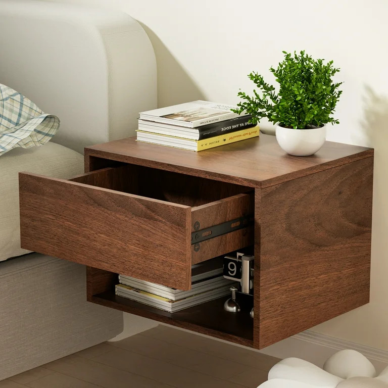 LACHILLBAY Floating Nightstand with Drawer Storsge,Light Wood Modern Floating Bedside Table,Wall ... | Walmart (US)